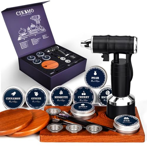 Wiederaufladbares Smoked Cocktail Smoker Kit – Coole Räucherpistole für Lebensmittel und Getränke, altmodisches Bourbon Whiskey Smoke Infuser mit 8 Holzspänen, Geburtstag Jahrestag Einzigartige