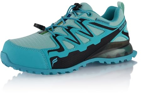 Fusskleidung® Damen Herren Wanderschuhe wasserdichte Trail Running Trekkingschuhe Türkis Schwarz EU 39