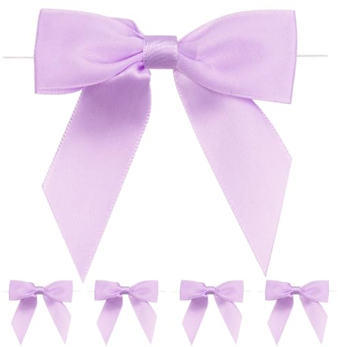 jijAcraft Lila Kleine Schleifen Selbstklebend: Fertige Geschenk Schleife mit Draht 9×8.5cm Dekoschleifen zum Basteln 50 Stück Satinschleifen für Blumenkranz, Ästen, Weihnachtsbaum