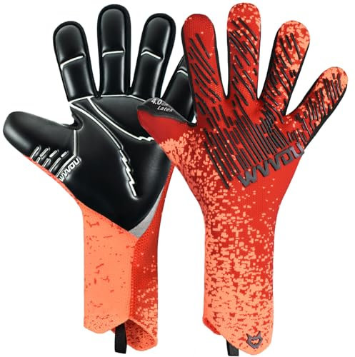 WVVOU Torwarthandschuhe, Torwarthandschuhe Herren, Fußballhandschuhe, 4+3mm Latex Super Grip für die Härtesten Saves Atmungsaktive (Orange, 8)