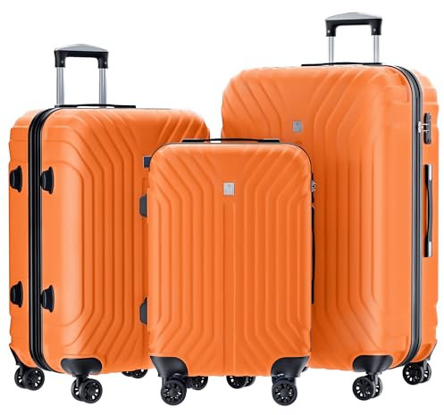 AnyZip Luggage Set of 3 Hard Shell PC+ABS Expandable Lightweight Durable Travel Suitcase with 4 Double Spinner Wheels TSA Lock, 20 24 28, Orange