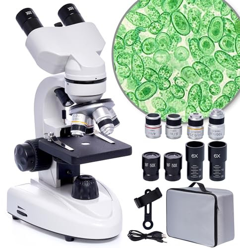 Microscopio Binoculare 200X-5000X Microscopio Professionale Per Adulti Studenti Laboratorio Scuola Casa Con Composti Con Moltiplicatore 6X Accessori Custodia di Trasporto Binocular Microscopi