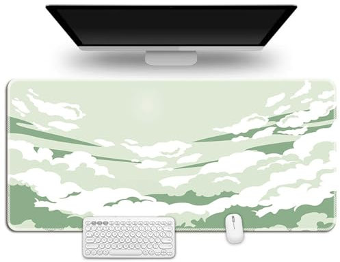 Treer Nuage Imprimer Tapis de Souris, Tapis de Souris XXL/XL/L, Tapis de Souris Gamer avec Caoutchouc Base Antidérapante, Tapis Souris pour Gaming, Maisonet Bureau (Vert C,900 * 400 * 3mm)