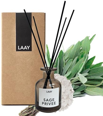 LAAY Premium Raumduft Salbei & Meersalz mit Duftstäbchen - 150 ml: Natürlicher und langanhaltender Lufterfrischer für EIN warmes und sinnliches Erlebnis in Badezimmer und Wohnzimmer