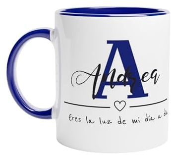 LA CASA DE LA TAZA | Taza PERSONALIZADA | Con Inicial y Nombre | 350 ml | Apta para Microondas | Taza Personalizada a Todo Color (360º alrededor de la Taza) | Ideal para Familiares o Amigos (AZUL)