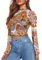 Jndtueit 70s Womens Bell Sleeve Top Floral Tops for Women Mock Neck Flare Tops Sheer Mesh Long Sleeve Top Ruffle Shirts, Hippy Flowers, S