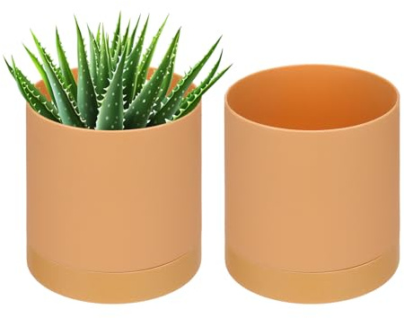 PATIKIL Kunststoff-Blumentöpfe, 10 cm, 2 Stück, kleine Blumentöpfe mit Ablauflöchern und Untersetzer, für Heimdekoration, Zimmerpflanzen, Orange
