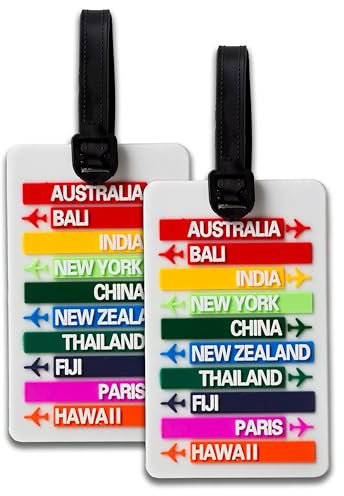 IPEA Étiquettes à Bagages, – 2 unités – Étiquettes pour Valises de Voyage avec Nom – Plaques Classiques en Plastique Antichoc Haute Résistance pour Chariot, Vacances, Voyage – Design Pays