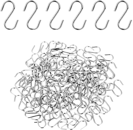 JJUNW Mini S ganci, 100 piccoli ganci a forma di S, 14 mm, gancio in metallo da appendere, salvaspazio, per fai da te, gioielli da appendere (argento)