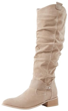 Stivali vintage da donna in pelle scamosciata solida cerniera laterale Trim con moda stivali al ginocchio da donna stivali alti al ginocchio con lacci, bianco, 40 EU