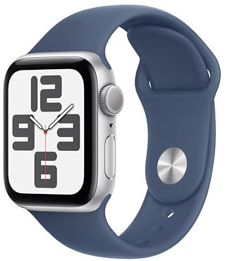 Apple Watch SE de 2.ª generación GPS Smartwatch con Caja de Aluminio en Plata de 40 mm y Correa Deportiva Azul Denim - Talla M/L. Monitores de entreno y sueño y Resistencia al Agua
