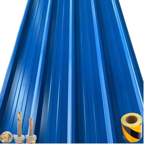 WJYWX Dachplatten, Eisen, 100 x 90 cm, 120 cm, Trapezblech, Werkzeugschuppen, Carport, Straßenbauzäune, Blau (3 Stück)