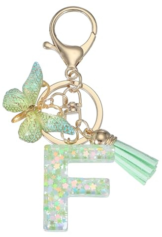 PATIKIL Niedliche Schlüsselanhänger Buchstabe mit Schmetterling & Quaste & Schlüsselringe Harz Buchstaben Schlüsselanhänger D Schlüssel Anhänger Keychain für Damen Geschenke