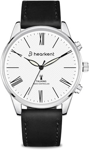 Hearkent Talking Watch for The Visually Impaired, Speaks Time and Date, Men's Wrist Watches, Automatically Adjust Time, Gifts for Blind People, Seniors Men with Leather Band(Black)