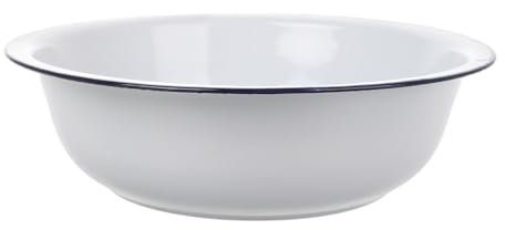 Hemobllo Large Vintage Enamel Basin for Mixing and Washing White Enamelware Kitchen Bowl for Preparation and Vegetable Cleaning