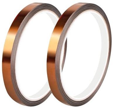 Qrity 2 Pièces Ruban Adhésif Haute Température, 10mm x 33m, Résistant à la Chaleur Ruban 260-300℃, pour Imprimante 3D, Soudure, Batterie, Moteur