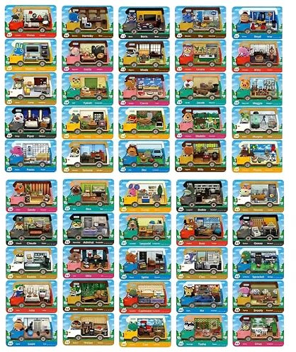 PEMY Cartes NFC Compatibles Animal Crossing New Horizons – Lot de 50 Villageois Série Complète (#1-50) – Compatible Switch/Switch Lite/Switch 2 / New 3DS / Wii U – avec Boîte de Rangement
