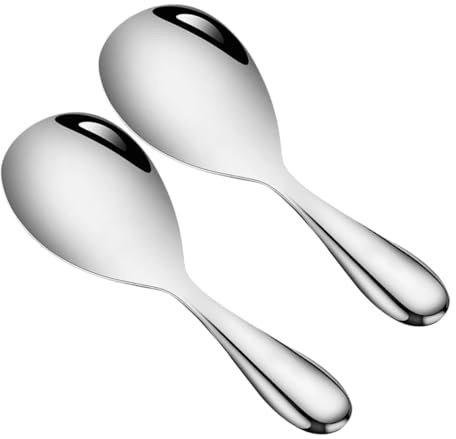 COLLBATH 2pcs Stainless Steel Rice Scooper Set Non-Stick Rice Spoon and Paddle for Cooking Serving and Sturdy Kitchen Utensil for Home and Restaurant Use