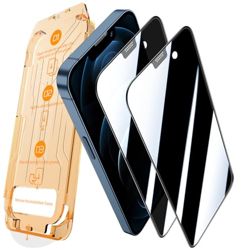 JEHOO 2 Pièces pour iPhone 12 Pro Max Verre Trempé Anti-Espion, Auto Dust Elimination,Une Touche Installation, Couverture Complète Vitre Protection d’Écran Privacy Film, Sans Bulles
