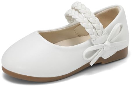 Cheerful Mario 1-5 Years Baby Toddler Little Girls Mary Jane Shoes Flat Ballerina Dress Shoes White 6 UK Child