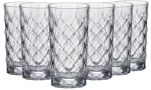 CRYSTAL BOHEMIA Trinkgläser - 6er Set, je 330 ml, spülmaschinenfest, schlank, kratzfest & robust - Hohe Gläser aus Kristallglas für Cocktails, Saft & Wasser - Ideal für Alltag, Gastronomie & Partys