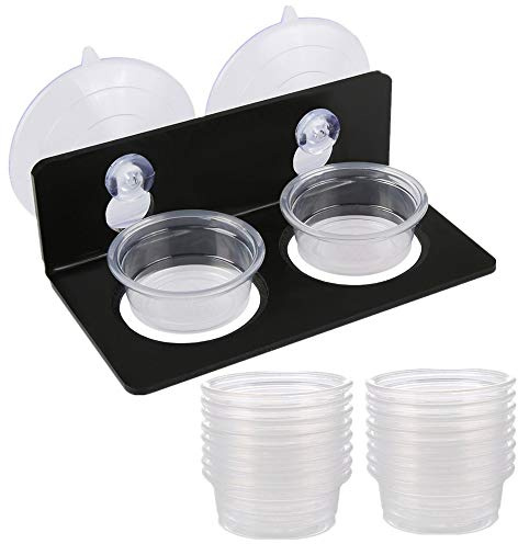 SLSON Gecko Feeding Ledge Suction Cup with 20 Pcs 0.5oz Plastic Bowls Reptile Food&Water Feeder Ledge Accessories for Lizards, Chameleon, Crested Gecko