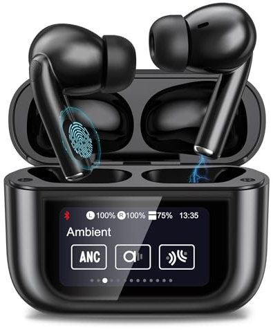 Wireless Earbuds -Touchscreen Headphones Bluetooth 5.4 In Ear Noise Cancelling Earphones 48H HiFi 5 EQ Modes, Headphones Wireless IPX7 Waterproof Earphones ANC Ear buds for iPhone Android (Black)
