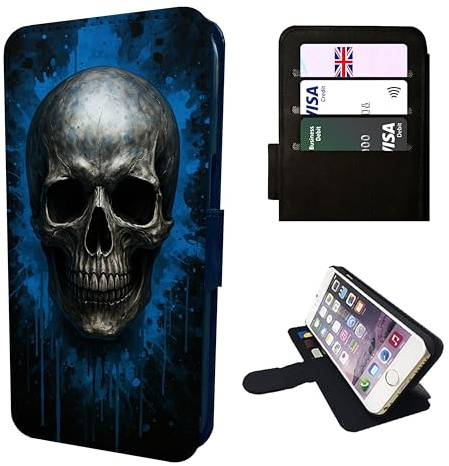 Skull Wallet Phone Case Flip Cover – Mystical Purple Dragon, Faux Leather Fantasy