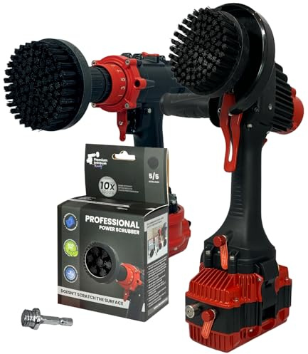 Kornely Premium Drill Brush, Ultra-Stiff 2in1 10cm, Black, Heavy-Duty | 10x efficient, scratch-free, Pro series for drills (adapter 6mm), angle grinder M14 direct, concrete, brick, metal