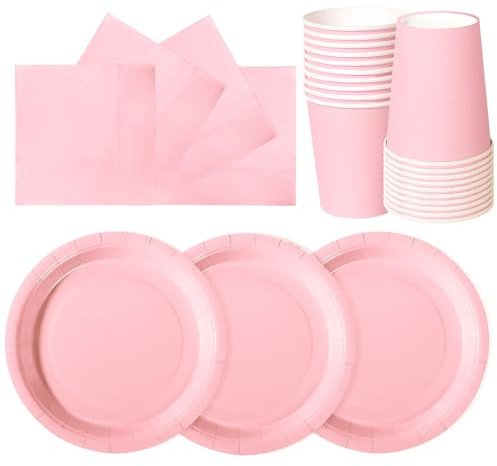hailstones Rose Morandi 72 Pièces Vaisselle en Papier pour Anniversaire Enfants : Assiettes, Gobelets, Serviettes - 24 Invités