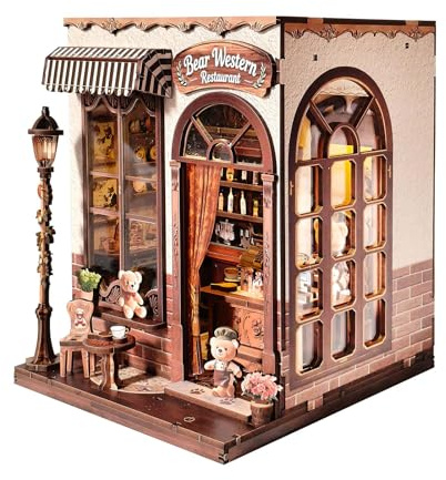 Book Nook Kit, DIY Puppenhaus Häuser, Miniatur Haus Selber Bauen Bausatz, 3D Holz Puzzle Buchstütze, Puppenhaus Häuser Holz Deko Haus für Erwachsene (B)