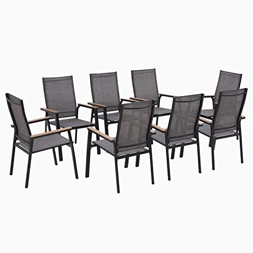 MFSTUDIO Gartenstuhl 8er Set Aluminium, Textilene Balkon Stühle Stapelbar | Robustes Aluminium, Atmungsaktives Sling-Gewebe, Ergonomisches Design, Stapelbar, Belastbar bis 150 kg