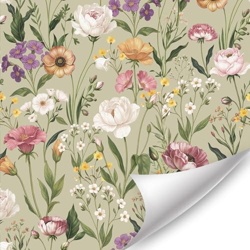 TOARTI Bohemian Tapete 44x300cm Pflanzen Blume Beige Tapete Floral Möbelfolie Selbstklebende Pflanzen Beige Klebefolie Schlafzimmer Wohnzimmer