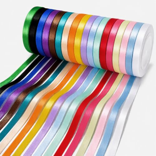 Crafts Satinband, 18 Farben Maibaum Bänder, Bunte Bänder 22 m*10 mm | Seidenbänder Bunt für Heimwerkerkunst Handwerk, Geschenk Verpackung, Schleifen, Hochzeitsdekoration