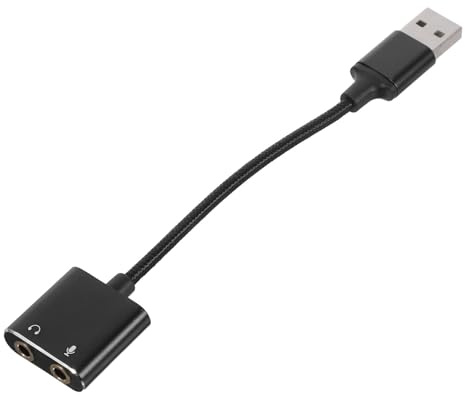 CLISPEED USB to Headset Adapter External Sound Card with Microphone Jack Splitter, Compatible with Computers and Tablets, Black