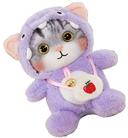 HUSHUI Peluche Gatto, Bambola Morbida e Carina con Campana per Bambini, Regalo di Compleanno, Amici in Tessuto Peluche (Viola)