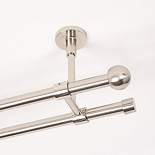 Ventanara® Gardinenstange 320 cm 2 läufig 16 mm mit Endstücken Kugel und Standard inklusive 64 Ringen Deckenmontage