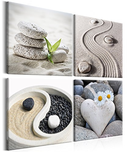 murando - Wandbilder Zen 80x80 cm 4 Teilig je 40x40 - Bilderset auf Vlies Leinwand Bilder Kunstdruck modern XXL Wohnzimmer Schlafzimmer Bild mehrteilig - Jing-Jang Blumen beige Natur b-B-0234-b-i