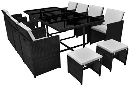 vidaXL 13-TLG. Garten-Essgruppe mit Auflagen Poly Rattan Schwarz