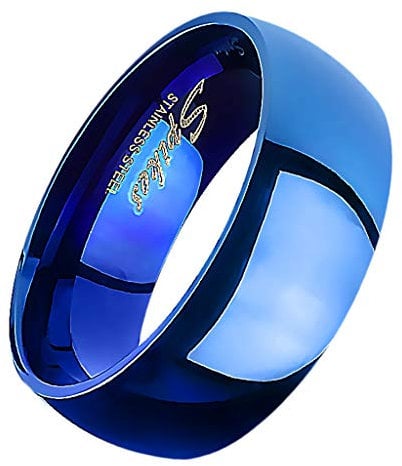Piersando Band Ring Edelstahl Bandring Ehering Partnerring Trauring Verlobungsring Damen Herren Freundschaftring Blau Größe 68 (21.6) Breit 6mm