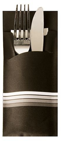 520 Bestecktaschen 20 cm x 8,5 cm schwarz/weiss Stripes inkl. farbiger Serviette 33 x 33 cm 2-lag. 86700 Papstar Serviettentaschen Streifen