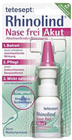 tetesept Rhinolind Nase frei Abschwellendes Nasenspray – Nasenspray abschwellend bei Erkältung & Schnupfen - befreit & pflegt die verstopfte und wunde Nase – 1 x 20 ml