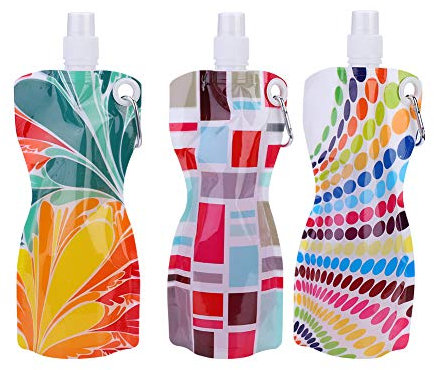 VGEBY1 3Pcs Wasserbeutel, 580ML Beweglicher Faltender Wasserbeutel für Wandern Kampierenden Sports