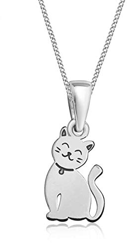 Goldene Hufeisen Anhänger mit Halskette Katze 925 Echt Silber Katzen Kette für Mädchen Kinder Frauen 38 cm