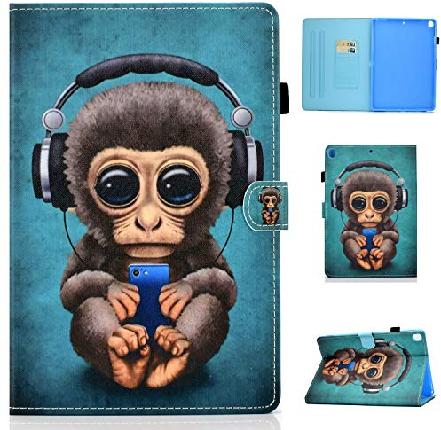 Succtop Hülle iPad 10.2 Zoll 7/8 Gen 2019/2020, PU Leder Folio Schutzhülle Auto Schlafen/Wachen Smart Case Cover, Stand Pencil Halter iPad Air 3 2019 iPad Pro 2017 Hülle Musik AFFE