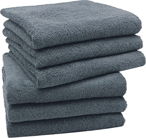 ZOLLNER 6er Set Handtücher in 50x100 cm - besonders weiche und saugstarke Gästehandtücher in grau - mit praktischem Aufhänger - waschbar bis 95°C - Baumwolle - Hotelqualität