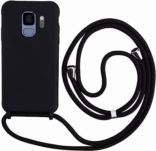Ququcheng Coque Compatible avec Samsung Galaxy S9,Collier pour Étui Colliers de cellulaire Corde Silicone avec Cordon Case TPU Bumper pour Samsung Galaxy S9-Noir