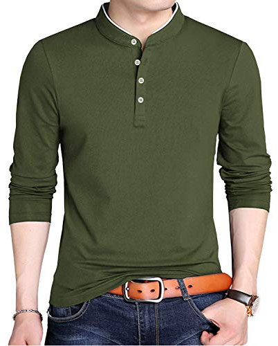 Men's Classics Men's Baseball T-Shirt Contrast Long Sleeves Sports Cotton Henley Comfort Tops Polos Shirts Green, L
