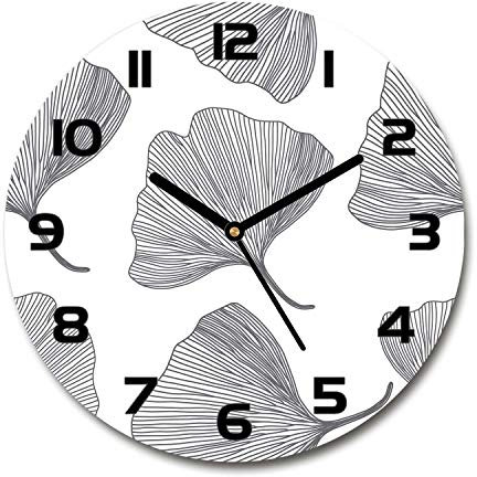 Tulup Glasuhr ⌀ 60cm - Schwarze Zeigern - Wanduhr Wandkunst Bild Gehärtetem Glas Uhr Echtglas Küche Wohnzimmer - Ginkgo