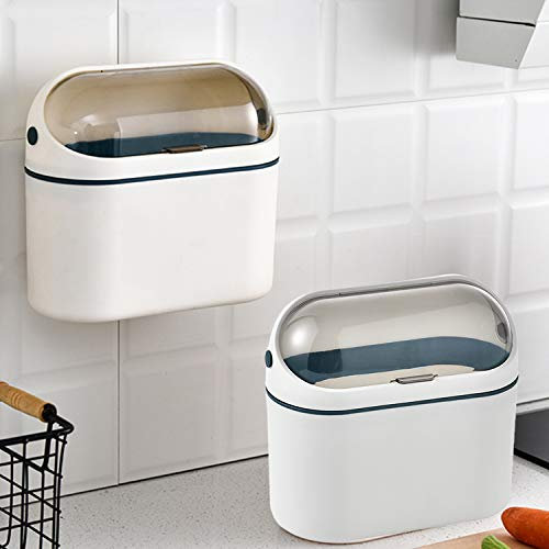 LALASTAR - Mini cubo de basura con tapa, minicesto para escritorio, pequeña oficina encimera, papelera pequeña para RV, dormitorio, congelador, lavandería y más (azul)